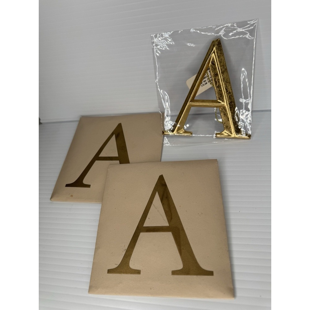 Restoration Hardware Gold Letter A Monogram Ornaments Set of 2 Vintage 2005 NEW